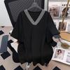 Women's Plus Size V-Neck Chiffon Short Sleeve Mid-Length Loose T-Shirt 
