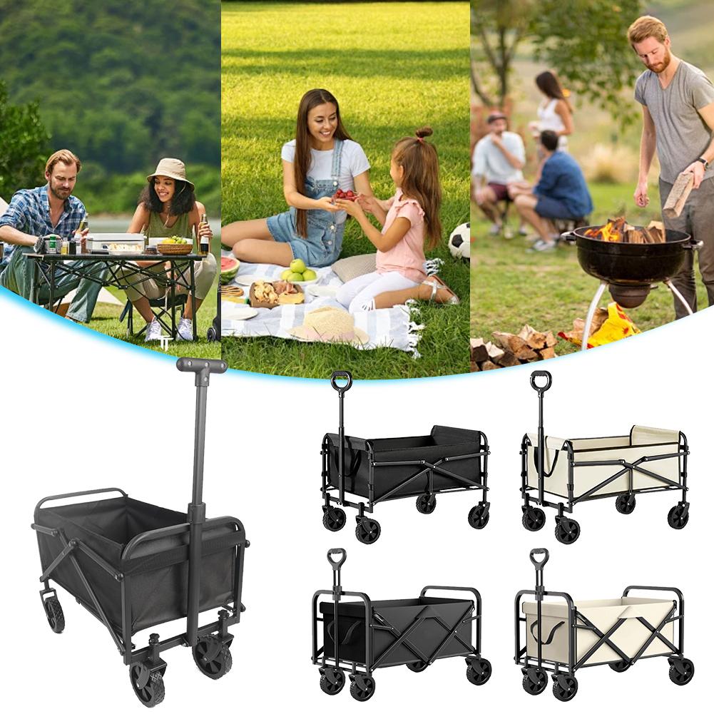 Collapsible Wagon Cart Large Capacity Portable Folding Wagon Heavy Duty Foldable Wagon for Outdoor Camping Garden Sports Beach