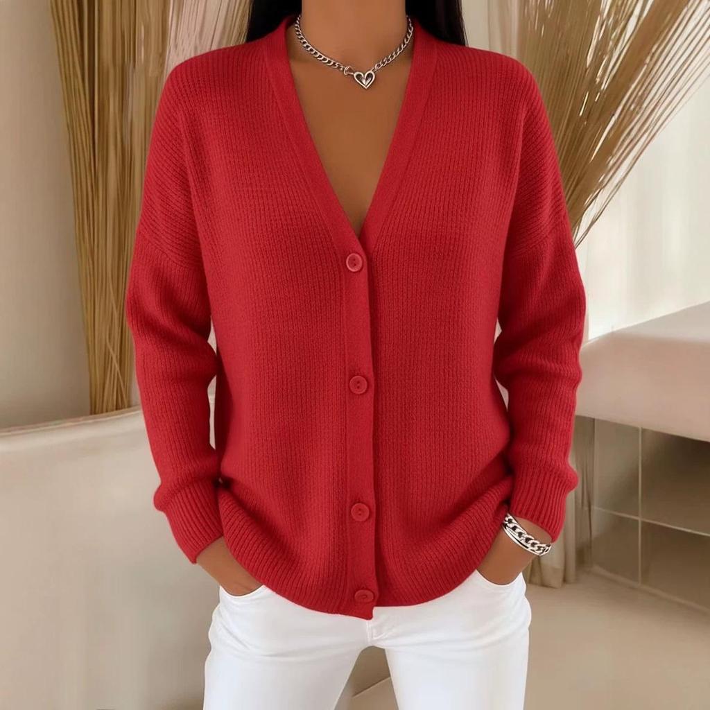 Damen V-Ausschnitt Knopfleiste Strickmantel - Herbst/Winter Kollektion