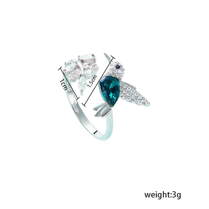 Elegant Natural Blue Stone Adjustable Hummingbird Rings for Women Glass Filled Rings Female Engagement Wedding Party Jewelry