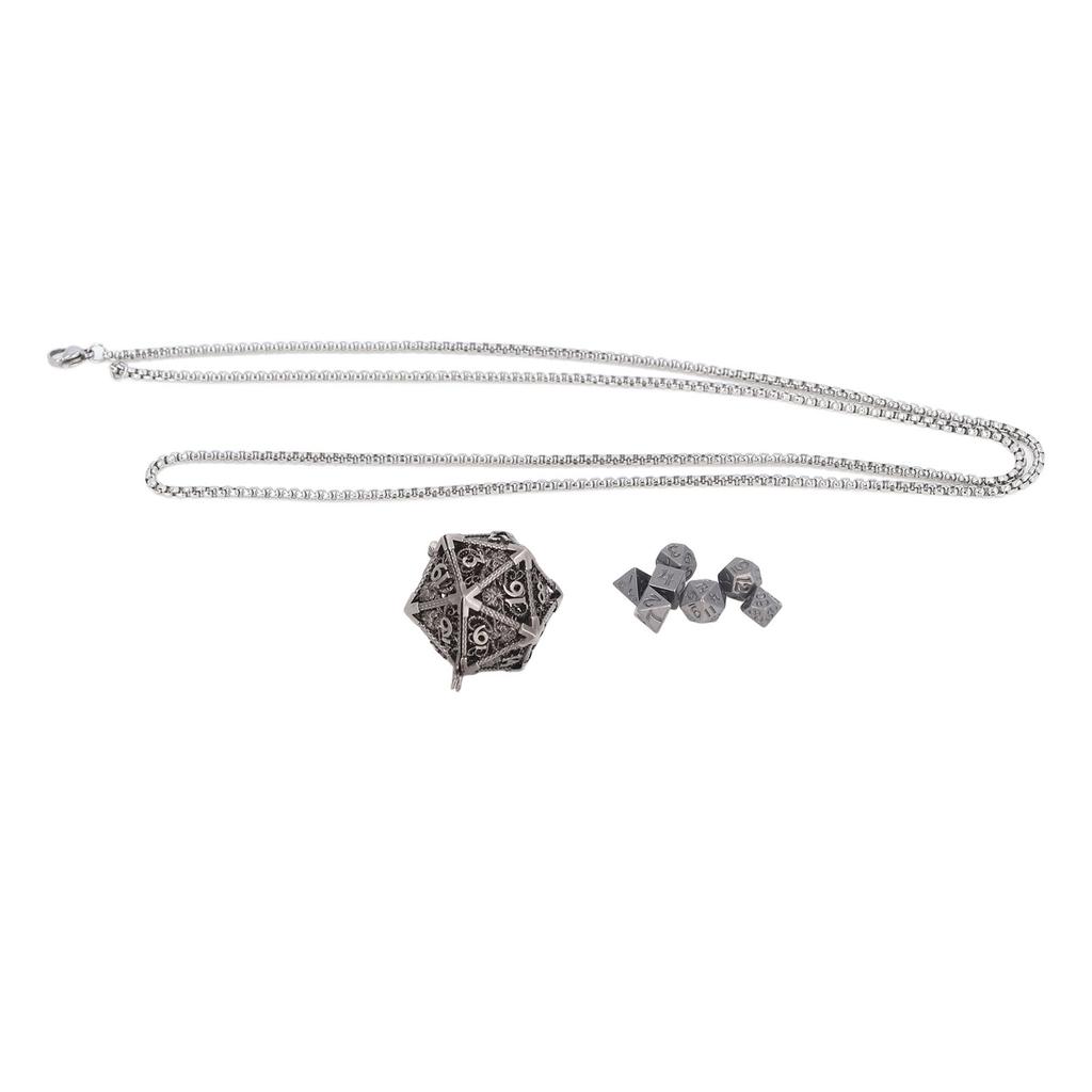 Mini Terningsett Halskjede Antikk Liten Mini Metall Hul Polyedrisk Bærbar Leke med Oppbevaringsboks