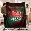 England Rugby Personalized Flannel Blanket Custom Name Text Soft Throw Blanket Home Decor