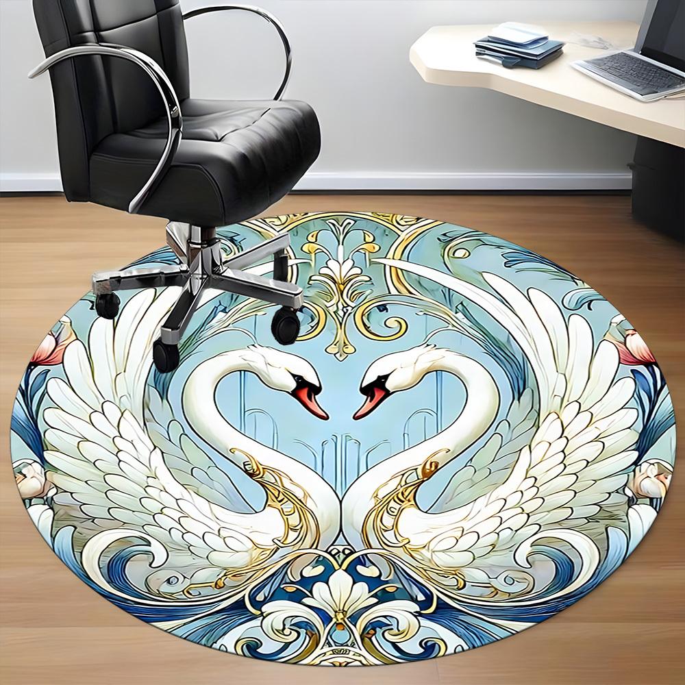 1pc Swan Art Office Round Area Rug, Indoor Mat Suitable ForOffice, Under Office Chairs Bedroom Living Room Home Decor D019