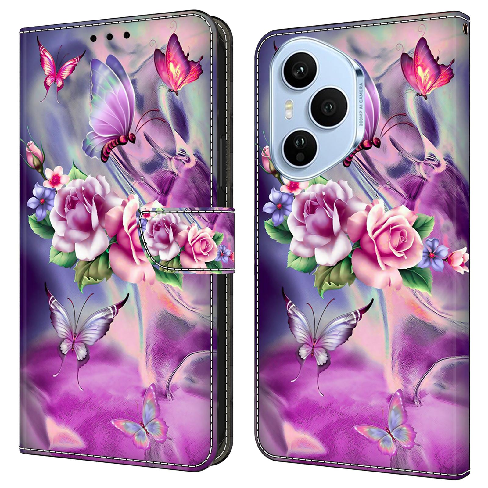 

Для Honor 400 Pro 5G (Глобальный) Чехол-кошелек из искусственной кожи с 3D-рисунком и подставкой Butterflies/Flowers