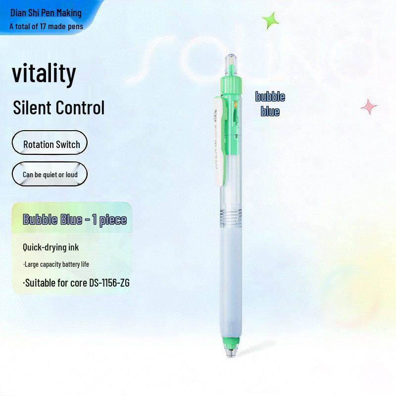 DianShi ZhiBi 0195G Vitality Double-Ball Quiet Click Pen, 0.5mm Quick-Drying Smooth Ink for Student Exams 0.5mm Double Ball Needle Tip