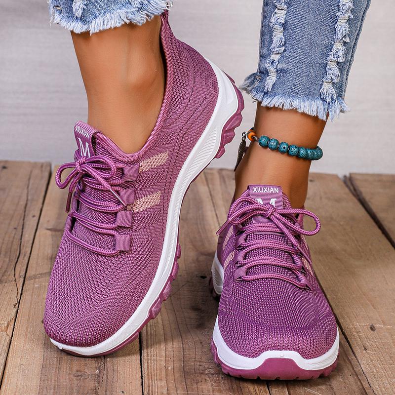 Fashion Women's Casual Running Shoes Soft Sole Breathable Knitted Sneakers Woman Comfort Non Slip Walking Shoes Purple Platform Sneakers