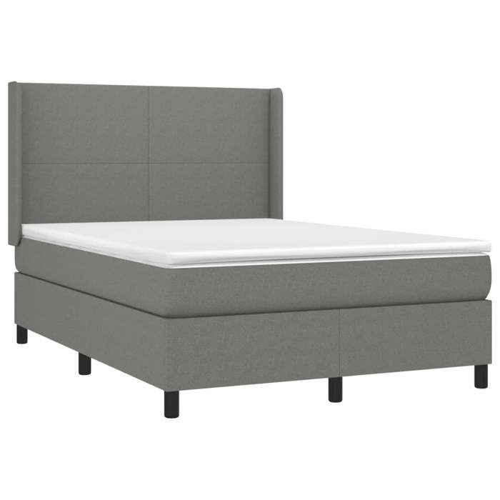 3131274 vidaXL Lit à sommier tapissier avec matelas Gris foncé 140x200cm Tissu