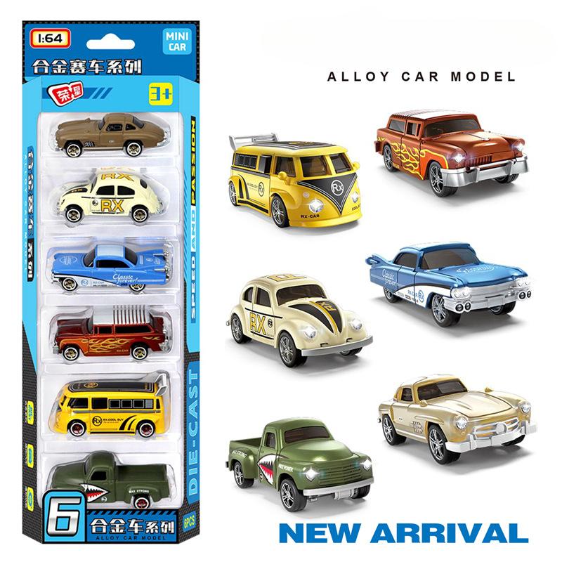 1:64 Voitures de Course Rétro en Alliage Set de 6 Pièces Modèles de Voitures Vintage Voiture de Sport Jouet pour Enfants Collection Cadeau
