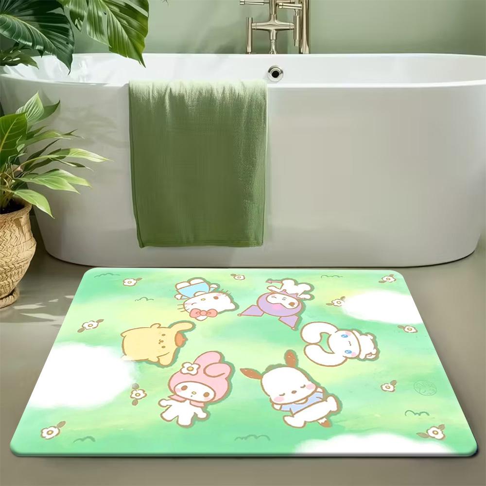 Pastel Pink Hello Kitty Floral Doormat, Kawaii Cartoon Entry Rug, Cute Housewarming Gift 40cmx60cm