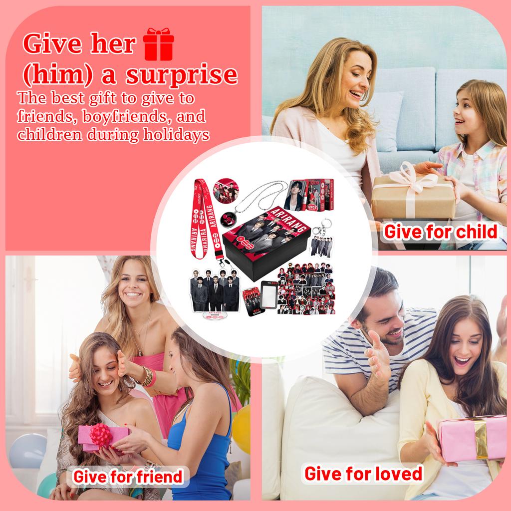 Group Gift Set Including Lanyard Keychains Photocards Badge Necklace Stickers and Collectible Box for Fans