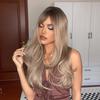 EASIHAIR Lange gewellte blonde Ombre-Perücken mit Pony, hitzebeständige synthetische Perücken für Frauen, braune Wurzel, natürliche Perücke, Cosplay-Haar
