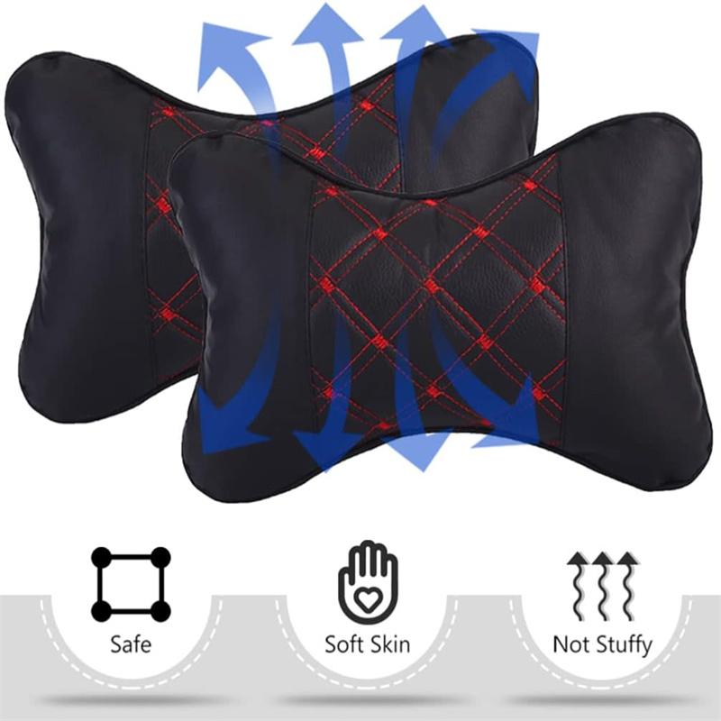 2Pcs Pu Car Seats Neck Pillow Breathable Auto Head Neck Rest Cushion Neck Support Cervical Headrest Soft Car Pillow