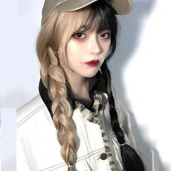 Super Cool Mixed Color Long Straight Hair for Women Sexy Fashionable Heat-resistant Wig Girls Cute and Niche Cosplay Wig Props