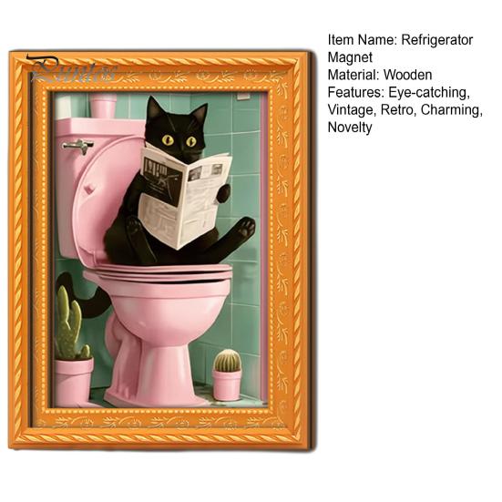 Magnetic Picture Frames for Refrigerator Funny Wooden Fridge Magnets Frame, Retro Cute Cat Pattern Decorative Photos Locker Magnet Photo Holder