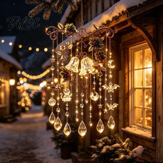 Indoor Outdoor Decorative Chimes Handmade Acrylic Wind for Christmas Window Decoration, Festive Hanging Wall Fireplace Accents Ornaments Outdoor,