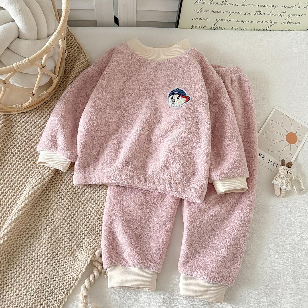 

Autumn and Winter Thickened Children s Pajamas for Boys and Girls Double-faced Fleece Warm Pajamas Set Children s Clothing 160cm