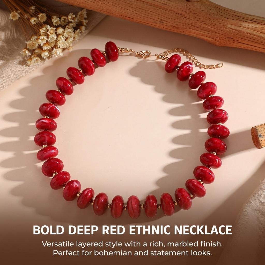 Colorful Beaded Necklace Ethnic Style Retro Design Adjustable Length for Party Stage Performance