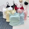 Women's Pleated Camisole: Fresh Design, Slim-Fit, with Chest Pads, Versatile for Outer or Base Layer, Summer-Perfect with Stylish Back