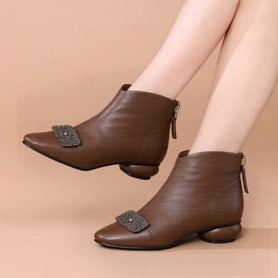 2025 Neue Blockabsatz Stiefeletten Damen Winter Retro Stil Metall Runde Zehe Mode Stiefel Neue Chelsea Boots