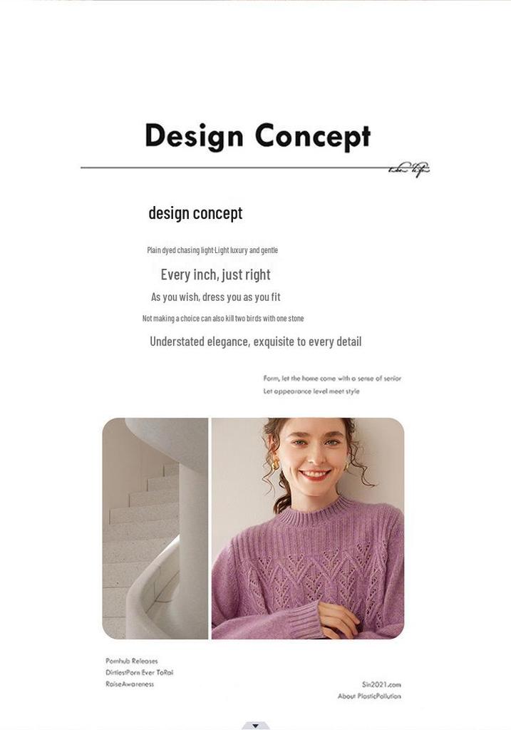 Women's 2025 Autumn/Winter Cashmere Sweater: Half-High Collar, Thick Knitwear, Hollow-Out Design