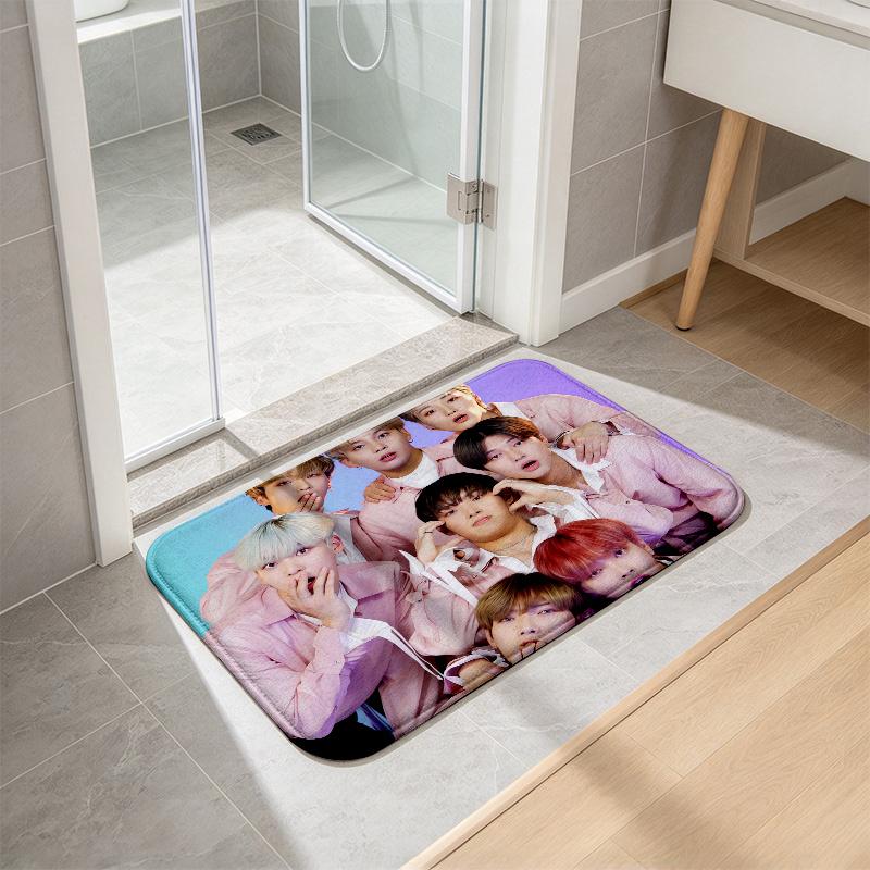 ATEEZ Print Flannel Kitchen Mat Christmas Soft Area Rug Non Slip Floor Carpet Home Decoration