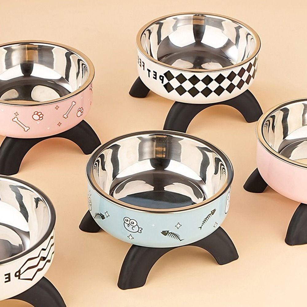 Neck Protection Cat High Footed Bowl Stainless Steel Cat Food Water Bowl  for Cats Dogs