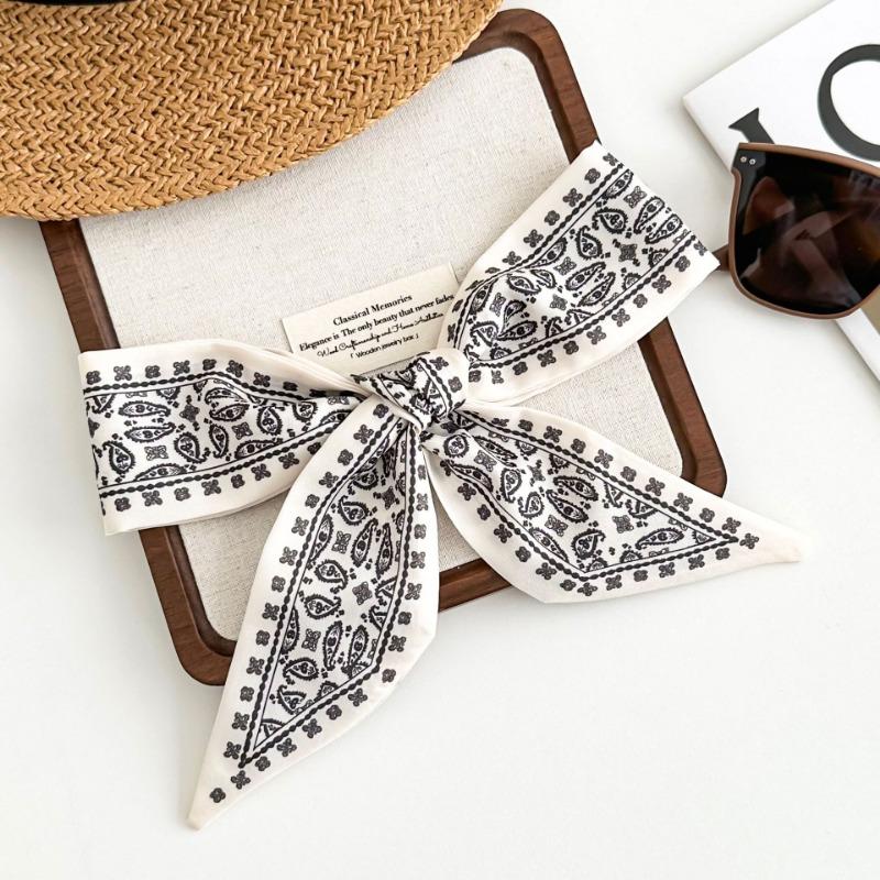 Cashew flower silk scarf, long strip, new simple letters, hair tie, bag streamer, decorative versatile small scarf, fashionable belt.