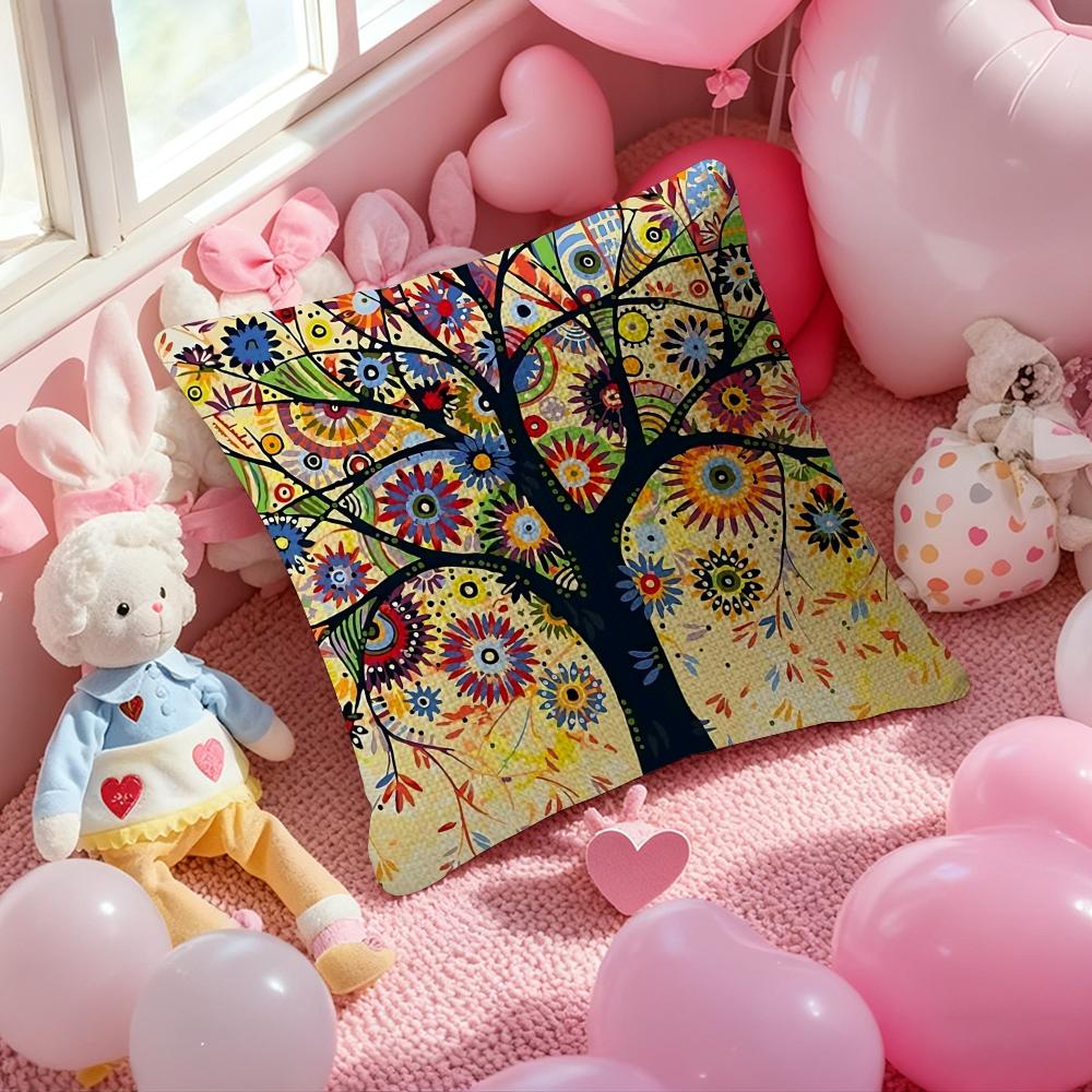 Colored Tree Pillow Case Antidustmite Pillowcase Invisible Zipper Silky Short Plush Sofa Cushion Cover