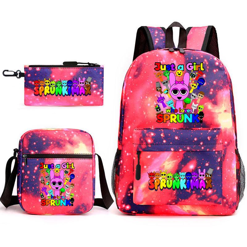 Rhythm Box Cartoon Large Capacity Starry Sky Student School Bag Sprunki Youth Backpack Three-piece Set D