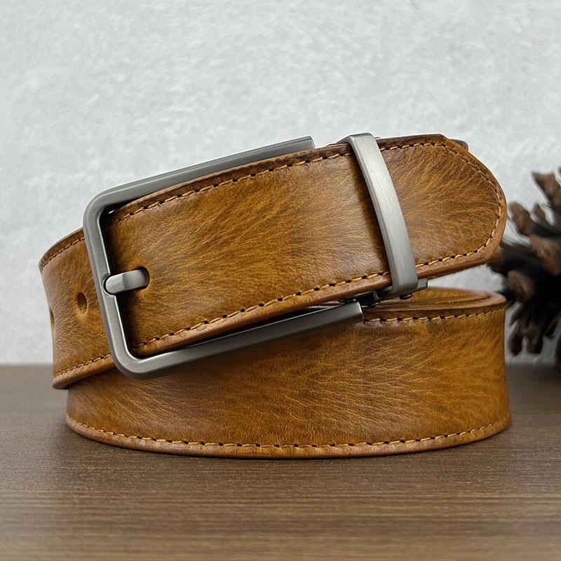 Handmade First Layer Cowhide Belt Retro Vegetable Tanned Pure Cowhide Needle Buckle Men'S Overalls Retro Leather Trendy Pants Belt