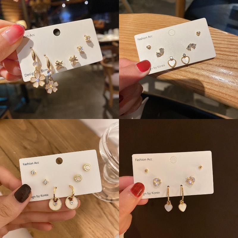 

S925 Серебряные иглы, 3 пары маленьких сережек с ромашками, набор онлайн, серьги со знаменитостями, джокером, цветком любви, серьги с бантом, серьги Tide