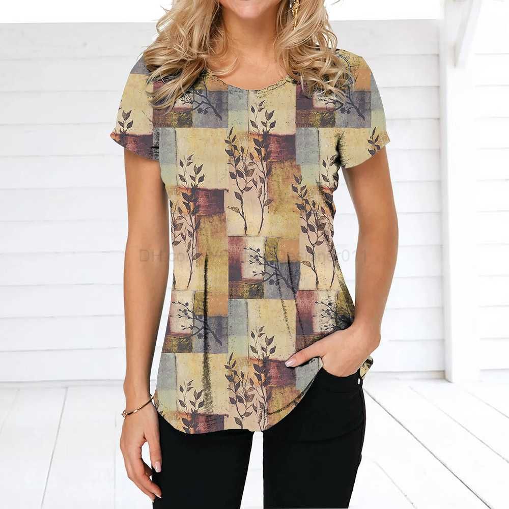 Summer Round Neck 3D Floral Patchwork Print T-shirts Fashionable Casual Short Sleeved Women's T-shirts