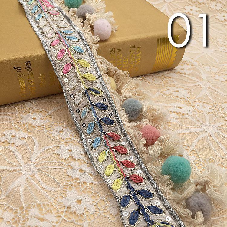 1/3/5 Yard Besticktes Jacquard Ethnisches Band Quaste Spitze Besatz Pompon Kugel Fransen Nähen Vorhang Kleidung Handwerk Zubehör