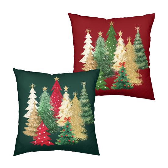 2Pcs Christmas Tree Pillowcase Santa Claus Snowman Pattern Zipper Invisible Lightweight Breathable Winter Pillow Cover