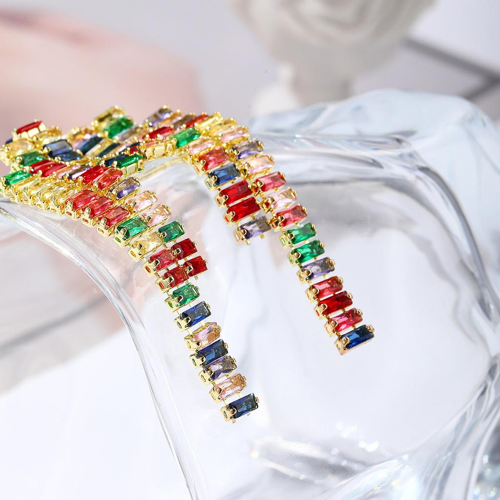 Boho Female Rainbow Stone Jewelry Vintage Yellow Gold Color Wedding Stud Earrings For Women
