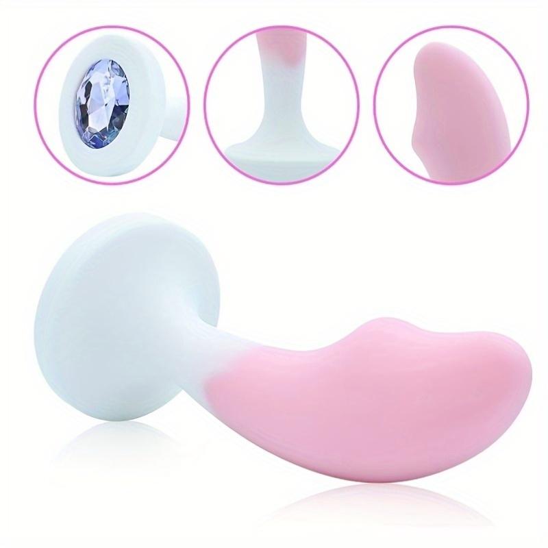 Silicone Jeweled Butt Plug - Pink Crystal Diamond Anal Plug, Soft Flexible Sex Toy for Women Men, Beginner Anal Training