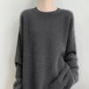100% Pure Wool Women's Round Neck Knit Sweater - Long Sleeve, Loose, Lazy Style for Autumn/Winter