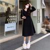 Women's V-Neck Long Sleeve Midi Dress Korean Style Solid Color A-Line Swing Dress Casual Elegant Button Down Dress For Spring Autumn
