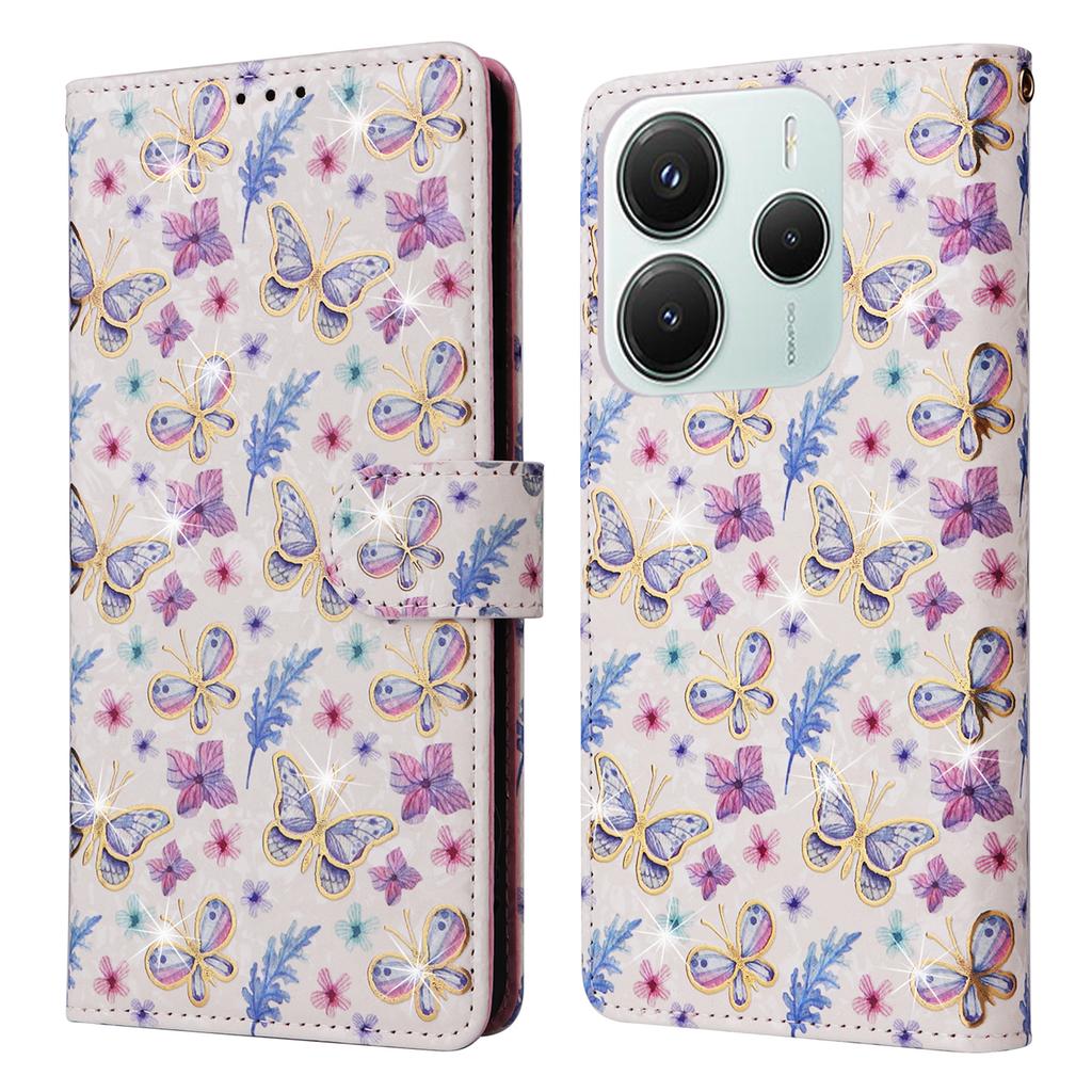 For Xiaomi Redmi Note 14 5G Etui RFID-blokkerende Blomst Skinn Telefondeksel