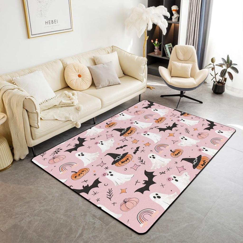 Black Crow Living Room Rugs Halloween Decoration Decorative Carpet for Kids Teens Adult Sugar Skull Skeleton Bones Area Rug