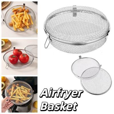 Stainless Steel Airfryer Basket Rust-proof Quickly Drain Oil Draining Basket Round Durable Food Storage Baskets