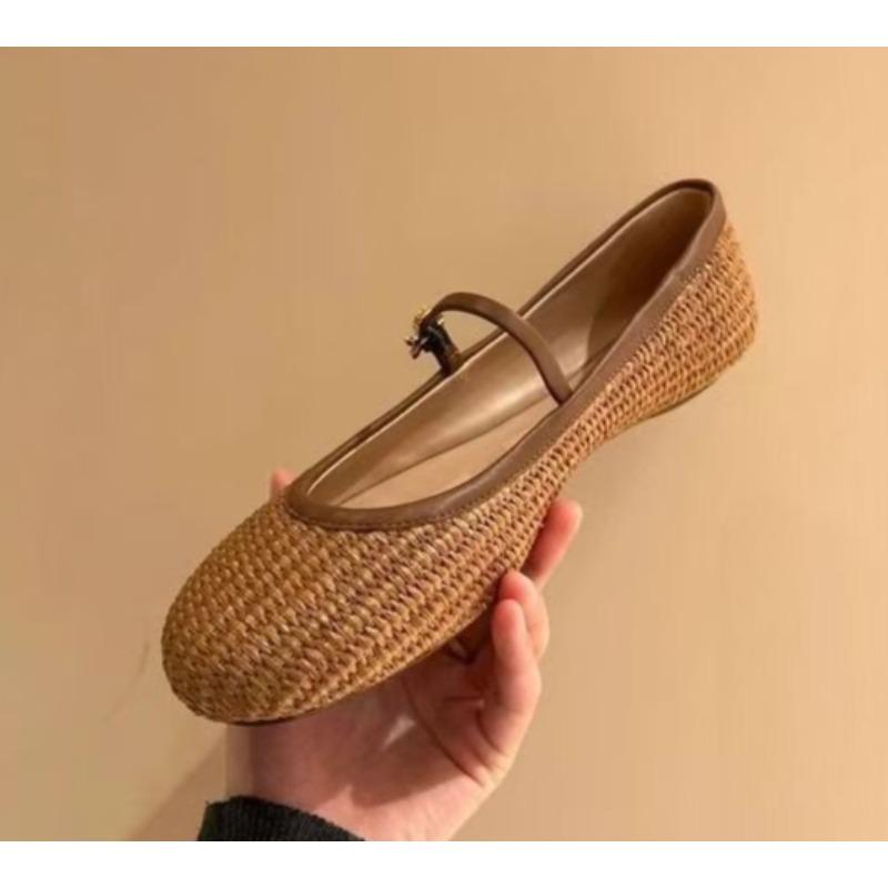 

Fashion Spring Summer 2025 New French Style Mary Jane Shoes Weaving Hollow Out Design Sandals Square Toe Buckle Strap Flats Shoes Women 35 шоколадный