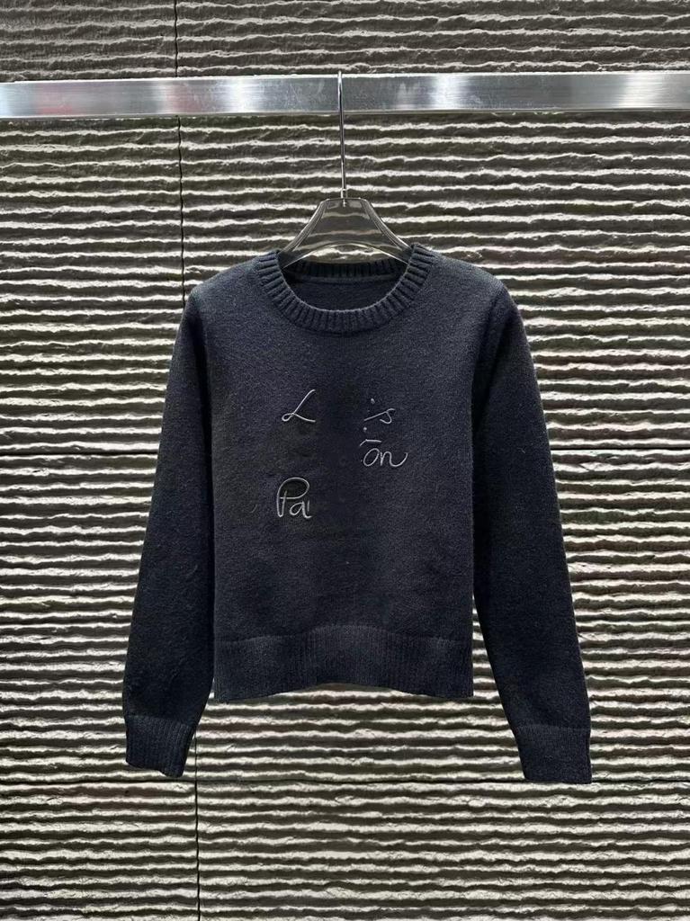 L Brand 2025 Autumn/Winter 3D Embroidered Letter Loose Pullover Knit Long Sleeve Versatile Top