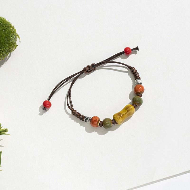 Retro Ethnic Style Ceramic Bracelet - Chinese-style Colorful Porcelain Beads Woven Bracelet