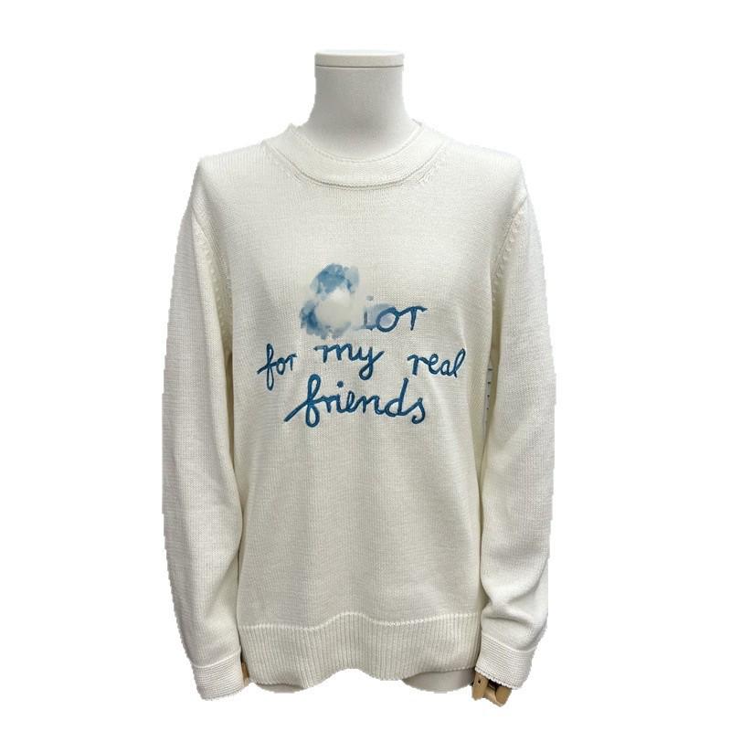 Unisex Trendig Rundhalsad Jacquardulltröja med Broderad Logga - Avslappnad & Mångsidig.