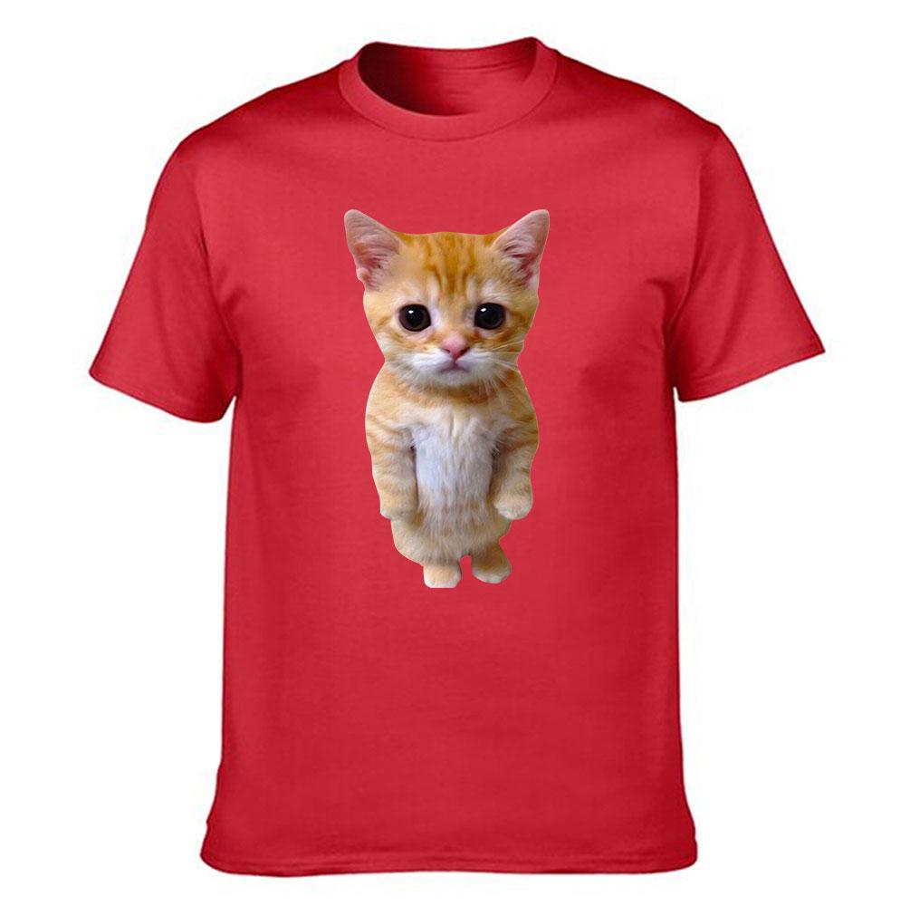 Unisexs Cotton Tshirt Adorable Standing Orange Kitten Print Casual Crew Neck Short Sleeve Tee For Daily Wear