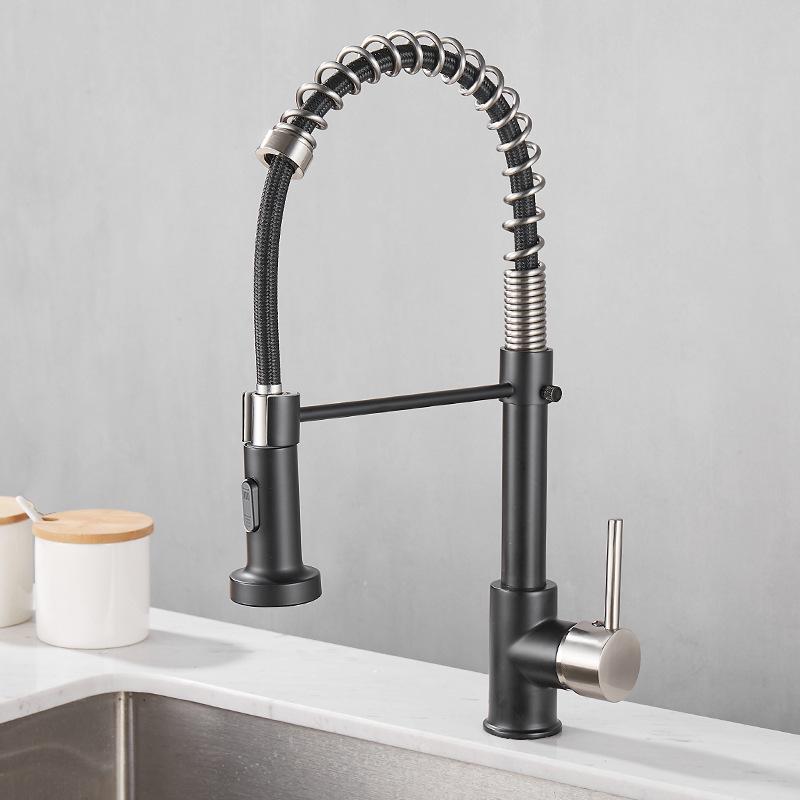 All Copper Rotatable Dual Mode Kitchen Faucet with Spring Neck for Hot and Cold Water