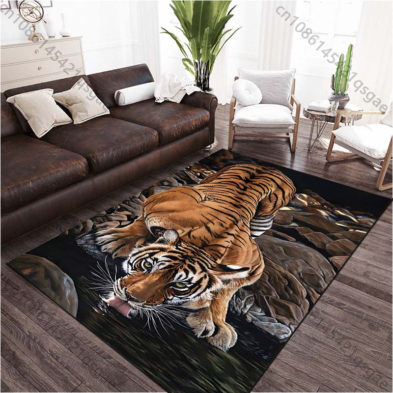 Tiger Drinking Water Printed Carpet for Living Room Bedroom Bedside Bathroom Floor Mat Area Rugged Sofa Mat Home Decor