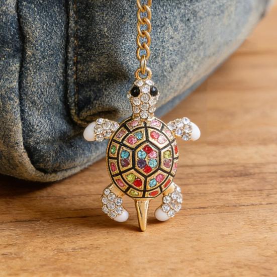 Cute Turtle Shape Rhinestone Keychain Sparkling Faux Crystal Bag Charm for Purse Handbag Accessory Gift for Women Girls