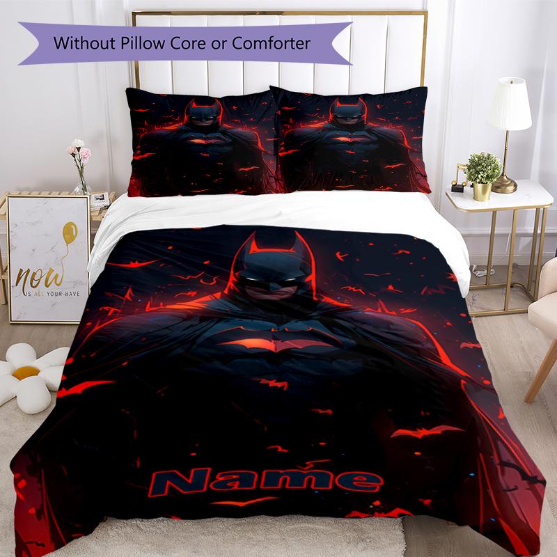 Juego de Ropa de Cama de Batman con Nombre Personalizado de 3 Piezas, Cierre de Funda Nórdica Incluye 1 Funda Nórdica y 2 Fundas de Almohada, Suave y Cómodo para Todas las Estaciones.